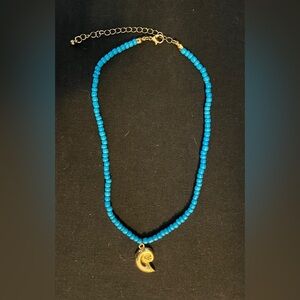 Vibrant Turquoise Beaded Necklace with gold shell charm